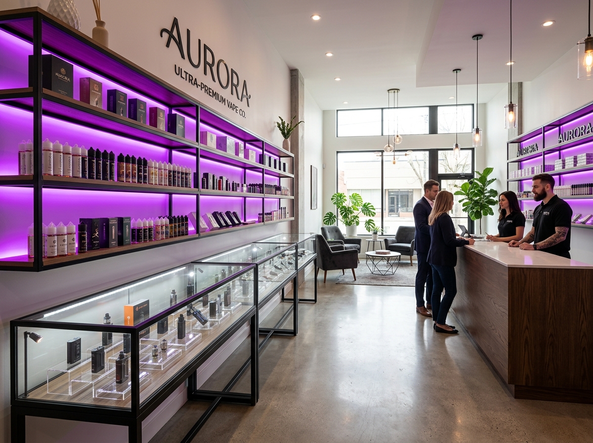 Interior view of Still Smokin clean retail store layout